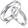 Josfeva Coppia di fedi nuziali da uomo e da donna, in argento sterling 925, aperto, regolabile, anello di fidanzamento, anello di fidanzamento, anello di matrimonio, con zirconi bianchi, regalo per