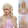 Hpbaggy Parrucca Bionda Donna,Lunga Parrucca Donna,Lungo Ondulato Parrucche Bionda per le Donne con Retina per Capelli e Fiocco,Cosplay Lunga Capelli Ricci Della Signora Di Modo Festa Parrucche