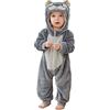 YloveM Unisex Bambino Pagliaccetto Autunno Inverno Incappucciato Pigiama Animale Stile Flanella Cosplay Costume Attrezzatura (30-36 mesi, R- Grigio)