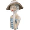 GILDE Scultura decorativa da donna, con cappello, labbra rosse, decorazione per bagno, soggiorno, altezza 32 cm, colore blu e bianco crema