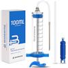 Beanewone Siringa Tubeless, 100ml Biciclette Siringa per Sigillante in Policarbonato con Connettore in Metallo