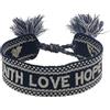 Engelsrufer Bracciale da donna in poliestere e cotone in nero beige con ricamo FAITH LOVE HOPE - Chiusura con cordoncino - Regolabile, 15,5-25 cm, Poliestere Lana, Nessuna pietra preziosa