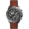 Fossil Orologio Bronson da uomo, Movimento cronografo al quarzo con cinturino in pelle o acciaio inossidabile, Marrone E Grigio, 44 mm