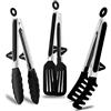 TOWINGO Pinze da Cucina Acciaio Inoxe, 23cm Pinza Barbecue Silicone per Spaghetti Insalata BBQ Carne Pasta, Nero