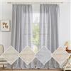 MIULEE Tende in lino con fettuccia arricciata, per soggiorno, soggiorno, effetto lino, stile moderno, in voile, per camera da letto, set da 2 pezzi, bianco, grigio, 140 x 280 cm