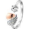 Engelsrufer Anello da donna con ali di cuore in argento Sterling - decorato con una pietra di zirconia - regolabile - senza nichel, Argento, Zirconia cubica