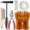 Glarks,Set di 6 utensili per la rimozione delle scorie di saldatura, spazzola per filo, pinza per saldatura da 10 cm e 2 misuratori di spessore in lamiera in acciaio inox