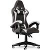 bigzzia Sedia Gaming, Sedia Girevole ergonomica, PU Poltrona Racing Nero e Bianco