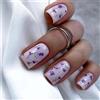 TMUT Unghie finte quadrate corte da incollare, con fiore viola, con decorazione in lamina argentata, unghie finte rimovibili, per donne e ragazze, accessori per nail art