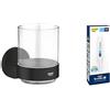 GROHE Start QuickFix Bicchiere in cristallo con supporto e colla rapida A1 (metallo e vetro, fissaggio nascosto, viti e tasselli inclusi), dimensioni 106 x 99 mm, nero opaco, 411942430