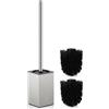 HOUHA Scopino WC spazzolato argento inox con 2 testine chiuse, ad asciugatura rapida, colore argento