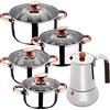 SAN IGNACIO Batteria da cucina, 8 pezzi, adatta per induzione, San Ignacio, Altea in acciaio inox, con caffettiera per 6 tazze in acciaio inox Copper