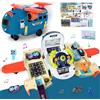JONRRYIN Aereo Giocattolo Bambini, 3 in 1 Volante Giocattolo con Luce e Suoni, Salvadanaio, Set di Aeroplano Giocattolo Natale Compleanno Regalo per Bambino 3 Anni (Blu)