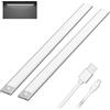 Klighten 2 Pezzi 60cm Luce Led Sottopensile Cucina Ricaricabile, Luce Armadio con Sensore di Movimento, 113 LEDs, 3 Modalità, 3200mAh, Led Armadio Magnetica, Bianco freddo 6000K, Argento