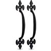 XFORT Fleur De LYS - Maniglia per porta in ghisa, 160 mm, colore: nero, maniglia rustica per armadietti, capannoni, cancelli, confezione da 2