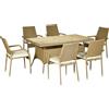 Outsunny Set da Giardino in Rattan da 7 Pezzi con Tavolo Rettangolare e 6 Sedie da Pranzo con Cuscini Imbottiti, Color Sabbia e Beige|Aosom