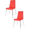 t m c s Tommychairs - Set 2 sedie Madrid per cucina e sala da pranzo, scocca in multistrato imbottita e rivestita in pelle artificiale rossa e basamento in tubo d'acciaio cromato