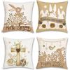Bonhause Federe per Cuscini Primavera 45 x 45 cm Copricuscini Decorativi Marrone Coniglietta Coniglio Primavera Cachi Federa per Cuscino Divano Casa Decorazione Set di 4