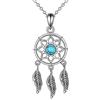 YFN Collana acchiappasogni, in argento Sterling 925, con piuma, acchiappasogni, ciondolo turchese, per donne, adolescenti e ragazze, 33*13mm, Argento sterling, Turchese sintetico