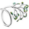 BB Beadthoven Beadthoven - Anello in argento Sterling 925 con foglie smaltate, con albero della vita, anello regolabile, misura Q per donne e San Valentino (misura 8)