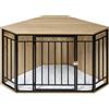EUGAD Gabbia per Cani ad Angolo, Cuccia da Interno, Casetta per Cani di Piccola, Media e Grande Taglia, con Porta Bloccabile e Cuscino in Pile, Tavolino Laterale, 111x60x67 cm