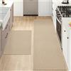 DEXI Tappeto Cucina 43x75cm+43x200cm, Set di 2 Tappeti Cucina Antiscivolo Lavabile, Tappetino Passatoia Assorbente e Antimacchia per Corridoio, Beige