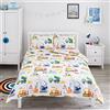 Bloomsbury Mill - Set Copripiumino Piazza e Mezza - Escavatrici, Camion e Gru - Lenzuola Letto Reversibile Per Ragazzi/Ragazee - Set Di Biancheria Da Letto Per Bambini - 200 x 200cm e 2 Federe