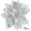 MIKAILE 20 Pezzi Fiori di Natale Artificiali con Clip, Fiori Poinsettia Glitter per Albero di Natale Ghirlanda Decorazioni Natalizie Casa (Argento)