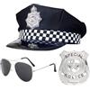 SKHAOVS 3 Pezzi Polizia Costume Accessori, Set di accessori Della Polizia con Cappello di Polizia Distintivo della Polizia Occhiali da Sole, per Halloween Party Dress Up Costume da Capitano