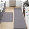 DEXI Tappeto Cucina 43x75cm+43x200cm, Set di 2 Tappeti Cucina Antiscivolo Lavabile, Tappetino Passatoia Assorbente e Antimacchia per Corridoio, Grigio