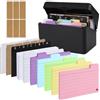 XREE Scatola di Flashcard Nera per Indice 15 x 9,5 x 8,5 cm con 230 Cartoncini Colorati a Righe, 15 Registri, 6 Anelli, 6 Adesivi per Apprendimento Ufficio Casa