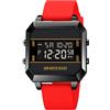 Forrader Orologio sportivo digitale multifunzionale da uomo, doppio fuso orario, impermeabile, in silicone, cronografo, sveglia, luce EL, orologio 12/24 ore, Rosso, Cinturino