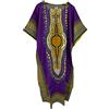 Kiran Fashion Abito lungo da donna 100% cotone, kaftano estivo, stampa africana dashiki, taglia unica, stile ampio e svasato, coprivasto da spiaggia, Nero , Etichettalia unica