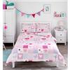 Bloomsbury Mill - Set Copripiumino Piazza e Mezza - Rosa Cuori e Farfalle - Lenzuola Letto Reversibile Per Ragazee - Set Di Biancheria Da Letto Per Bambini -Viola - 200 x 200cm e 2 Federe