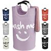 IHOMAGIC 115L Extra Grande Ceste per la Biancheria in tessuto, Cesto Portabiancheria Pieghevole, Cesta del Bucato Portatile Raggruppabili Sacchi da Biancheria per Camera da letto, Bureau, Smiley-Viola