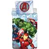 Jerry Fabrics Marvel Avengers - Set copripiumino e cuscino, 2 pazzi, per letto singolo, con Hulk and Iron Man Captain America Thor, 100% cotone