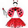 Hifot 4 Pezzi Costumi da Coccinella Bambina,Gonna a Tulle Ali Bacchetta e Cerchietto, Costumi da Ladybug per Festa di Halloween Carnevale