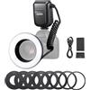 Godox MF-R76 Universal Macro Ring Flash Light GN14 10 livelli di luminosità regolabile con 8 pezzi di Anello Adattatore per Canon Nikon Sony Fuji Olympus Panasonic Pentax DSLR Camera