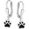Clever Schmuck Orecchini in argento a forma di zampa di cane, 24 mm, con zampa 9 x 8 mm, laccati neri lucidi, in argento 925, per donne, bambini o adolescenti