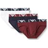 Emporio Armani Men's 3-Pack Bold Monogram Brief Slip Boxer, White/Marine/Burgundy, S (Pacco da 3) Uomo