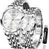 OLEVS Coppia di orologi al quarzo per coppie, con calendario luminoso, datario, 3 ATM, impermeabili, casual, in acciaio inox, per uomini e donne, amanti del matrimonio, regali romantici, set di 2