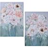 DRW Set di 2 quadri di tele di vasi con fiori dipinti a mano 40% tonalità rosa, bianco e blu 90x60x3 cm