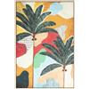 DRW Quadro tela con cornice in legno naturale con palme astratte in toni caldi, 92,8 x 62,9 x 4,3 cm