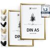 Heimlich® - Cornice per foto - A5 14,8x21 cm, in alluminio, oro, confezione da 2 - Cornici per poster e diplomi con copertura in plastica - Montaggio a parete o da tavolo