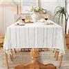 Dremisland Copritavolo Rettangolare Tovaglia Bianca Elegante Cotone Lino Tovaglie con Nappe Ricamare Tovaglia Antimacchia Lavabili 140x220 cm Decorazione Tavola da Pranzo per Interni Esterni Giardin