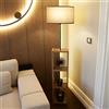 lux.pro Lampada da Terra - Altezza 150 cm - Piantana con Paralume Cilindrico in Tessuto Beige e Base a Scaffale Portaoggetti in MDF effetto Legno