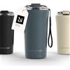 LARS NYSØM Tazza Termica per caffè Thermo Coffee Mug-to-Go con Cinturino & Coperchio in Tritan 500ml | Tazza da Viaggio 0,5 Litri con Isolamento | Per caffè e tè (Stone Blue, 500ml)