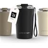 LARS NYSØM Tazza Termica per caffè Thermo Coffee Mug-to-Go con Cinturino & Coperchio in Tritan 380ml | Tazza da Viaggio 0,38 Litri con Isolamento | Per caffè e tè (Carbon Black, 380ml)
