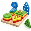 Coogam Giocattoli di ordinamento e impilamento in legno, Riconoscimento del colore della forma Blocchi geometrici Puzzle di corrispondenza con laccio di allacciatura, Gioco da tavolo educativo