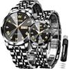 OLEVS Coppia di orologi al quarzo per coppie, con calendario luminoso, datario, 3 ATM, impermeabili, casual, in acciaio inox, per uomini e donne, amanti del matrimonio, regali romantici, set di 2